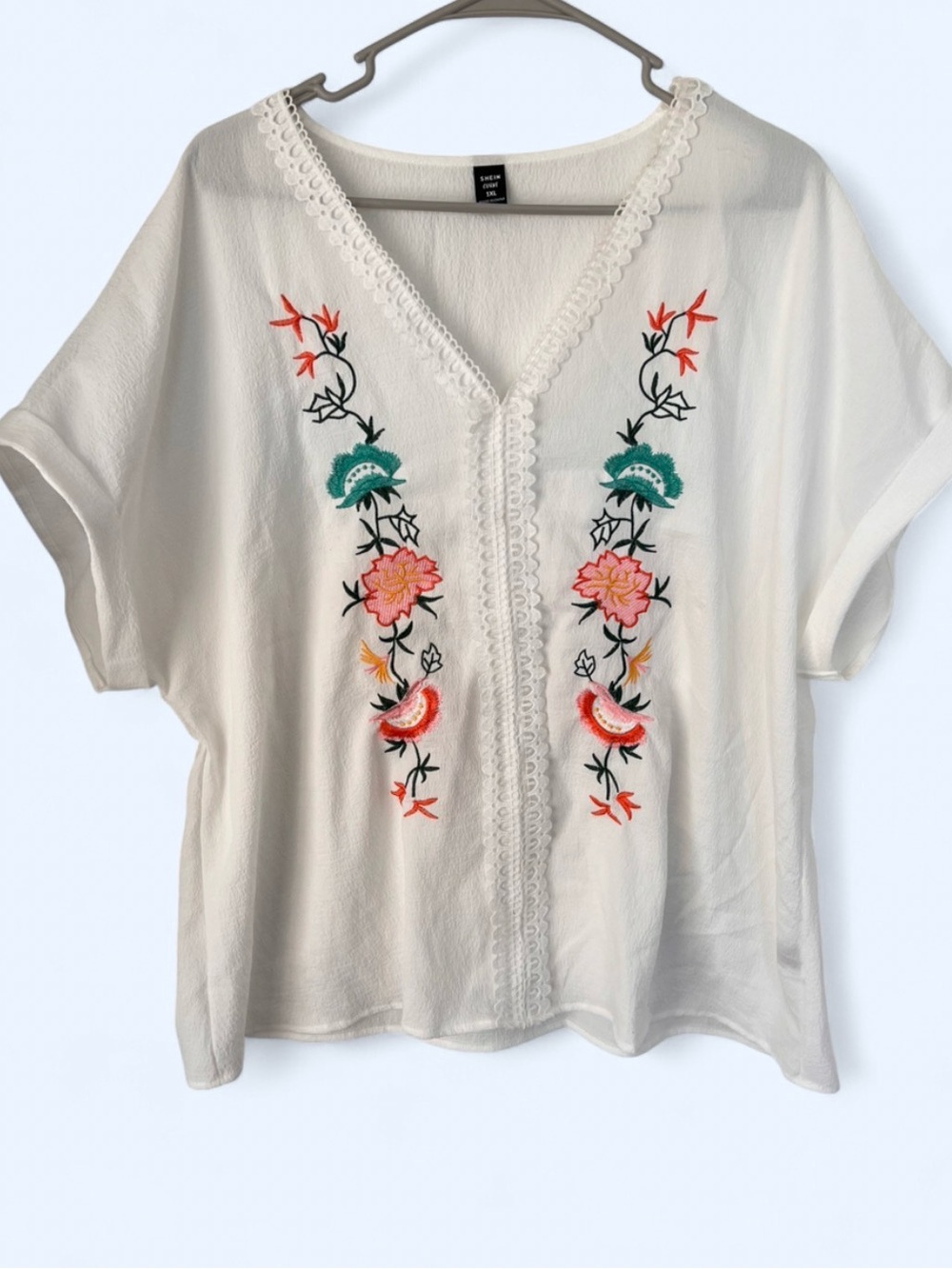 Embroidered V-Neck White Women's Top
